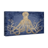 Wynwood Studio Nautical and Coastal Wall Art Canvas Otisci Squid Cream morski život - zlato, plavo