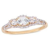 Vjenčani prsten od bijelog сапфиром T. G. W. u 1 karat i dragulj T. W. u 10 karata od ružičastog zlata sa tri