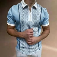 Muški modni vrhovi casual print-patentni zatvarač skretanje ovratnika bluza kratki rukavi majica