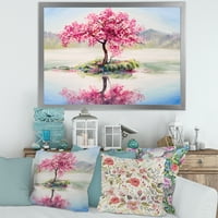 DesignArt 'orijentalna trešnja ružičasta stabla sakura na jezeru' jezero uokvirena umjetnički tisak