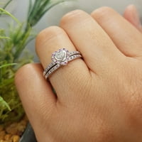 Vjenčani prsten s okruglim ružičastim safirom i bijelim dijamantom u obliku srca iz kolekcije 10k bijelog zlata