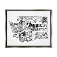 Stupell Industries Washington State Cities Text Graphic Art Luster siva plutajuća uokvirena platna za tisak zidne