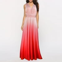 Ženska jednobojna Maksi duga modna ljetna haljina Bez rukava s ružičastim izrezom u obliku slova u