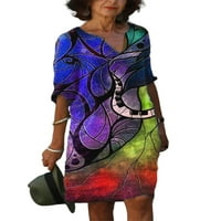 Ženska midi ležerna haljina u tropskom stilu s ovratnikom u obliku srca i rukavima s lampionima u obliku slova