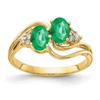 Čvrsto 14K žuto zlato 6x ovalno smaragdno zeleno May Gemstone vs Diamond Anglevery Angling Veličina