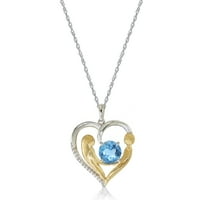Sjaj je srebro s 14ky zlatnim originalnim švicarskim plavim topazom i dijamantnim naglaskom privjeska za srce