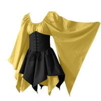 Zimska odijela za žene, Retro gotičke ženske korzetne haljine s dugim rukavima s okruglim vratom, haljina do koljena