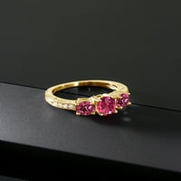 Kralj dragulja 1. Karatni ružičasti turmalin ružičasti prsten od moissanita od žutog zlata AAA 18K presvučen srebrnim