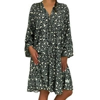 Ženska haljina s košuljom dugih rukava ženske široke mini haljine plus veličine s leopard printom i izrezom u
