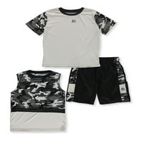 Kamuflažna majica za dječake, Majica Bez rukava i kratke hlače, sportski set od 3 komada, veličine 4-12