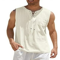 Uerlsty muški pamučni laneni majica bez rukava Ljetna casual sportska bluza vrhovi vitka majica