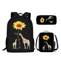 Školska torba od suncokreta i žirafe za djevojčice i dječake, lagana pernica i izolirana torba za ručak, velikog