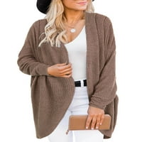 Ženski jednobojni džemper dugih rukava s otvorenim prednjim dijelom nepravilnog pletenja, vrhovi, jakna