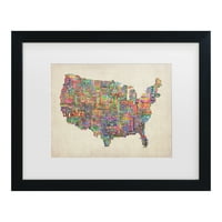 Zaštitni znak tekstna Karta američkih gradova crtež na platnu Michaela TOMPSETTA