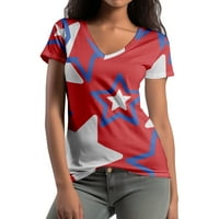 Majica za sretan rođendan 4. srpnja ležerna ženska košulja modne ženske majice s izrezom u obliku slova u i kratkim