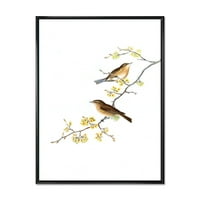 DesignArt 'Male ptice koje sjede na granama drveća II' Tradicionalno uokvireno platno zidne umjetničke tisak