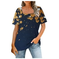 Ženske ležerne labave majice s kratkim rukavima s kvadratnim printom tamnoplava M