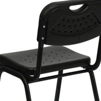 Series of bucket. Prostrana crna plastična stolica s otvorenim naslonom i crnim okvirom