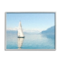 Stupell Blue Ocean Jedrani čamac more refleksije Slikanje siva uokvirena umjetnička print zidna umjetnost