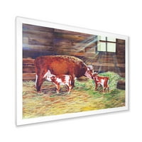 DesignArt 'novorođenčad blizanci telad s kravama na farmi' Farmhouse uokvireni umjetnički tisak