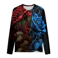 Rasprodaja ženska ležerna modna bluza pulover s dugim rukavima s okruglim vratom s cvjetnim printom, boja vina,