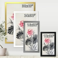 Dizajnerska umjetnost dva jednobojna lista s lotosovim cvijetom tradicionalni uokvireni umjetnički tisak