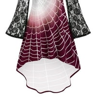 Fanxing Women Spider Net Dugi rukavi tunične haljine padaju okrugli vrat gotički retro midi haljine retro kostimi