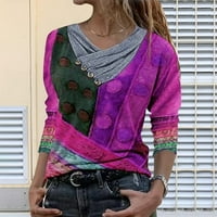 Leisure bluze s dugim rukavima grafički otisci modni V-izrez za žene Purple S