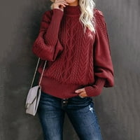 + Ženski džemper srednjeg vrata, široki pleteni pulover s dugim rukavima u punoj boji