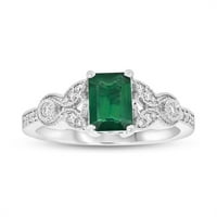 1. Zaručnički prsten od dijamanta i smaragda, 14k bijelo zlato - veličina 4,5