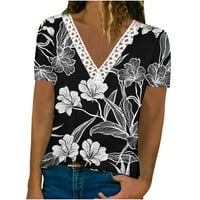 Ženske ljetne majice, Ležerne čipkaste pletene majice s cvjetnim uzorkom u obliku slova u, majica kratkih rukava