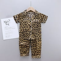 Satenska svila za malu djecu, djevojčice i dječake, pidžama s leopard printom kratkih rukava, vrhovi + hlače za