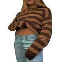Prugasti džemper ženski prugasti pleteni džemper s dugim rukavima s okruglim vratom majice pulover džemper