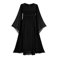 Ženske haljine, jednobojna gotička haljina s raširenim rukavima, tamno Crna Midi haljina s ramena s okruglim vratom,