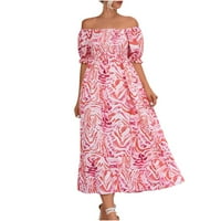 Haljine Za plažu za žene, ljetne haljine s grafičkim uzorkom, kratke rukave, jedna linija ramena, modna odjeća
