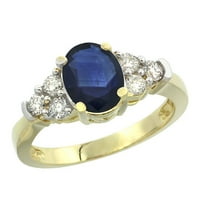 14K žuto zlato prirodni plavi safirski prsten Oval 9x dijamantni naglasak, veličina 7.5