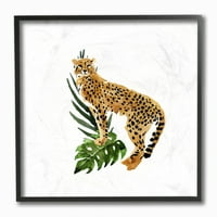 _ Gepard i lišće narančasto-zelene životinje akvarelna slika u crnom okviru umjetnički tisak na zidu, 12. Godina12