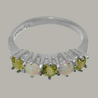 Ženski prsten obećanje izrađen od punog srebra britanske proizvodnje s prirodnim peridotom i australskim opalom