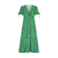 Žene ljeto boho haljina čvor prednji dubok v vrat kratki rukav zeleni xl