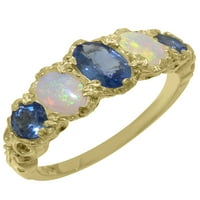 14-karatni prsten od žutog zlata britanske proizvodnje s prirodnim safirom i opalom ženski prsten za narukvicu