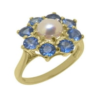 Ženski zaručnički prsten od 18k žutog zlata s kultiviranim biserima i safirom britanske proizvodnje - opcije veličine-veličina