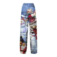 Yubatuo hlače za žene modni Djed Mraz Claus snjegovići tiskaju ležerne labave hlače plus veličine labave hlače