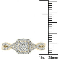 Zaručnički prsten od žutog zlata od 10 karata s dijamantom u obliku križa s aureolom na dršci