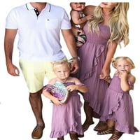 Haljina za roditelje i djecu s ramena s valovitim rubom ružičasta odjeća