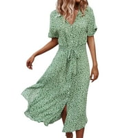 Haljina za žene, ženska ležerna modna ljetna haljina s dugim gumbima, havajska haljina za žene, zelena, zelena