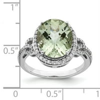 Prsten od čistog srebra s rodijevim dijamantom i zelenim kvarcom u kariranom rezu