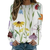 Plus veličine vrhove za žene s dugim rukavima okrugli vrat cvjetni print pulover pulover vrh