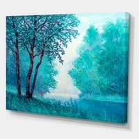 DesignArt 'Plava boja Dojma stabala od strane Riverside' Lake House Canvas zidni umjetnički tisak