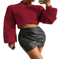 Casual jednobojni puloveri s uspravnim ovratnikom i dugim rukavima u bordo boji, Ženski džemperi