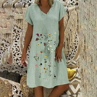 Leey-svijet za ženske ljetne mini haljine za žensku mini haljinu casual v vrat cvjetni izvezeni ruffle ruffle
